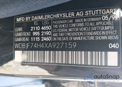 1999 Mercedes-Benz E 55 Amg z USA, uszkodzony, nr VIN WDBJF74H4XA927159